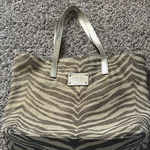 Michael Kors Zebra Pattern Tote - Brown and Silver